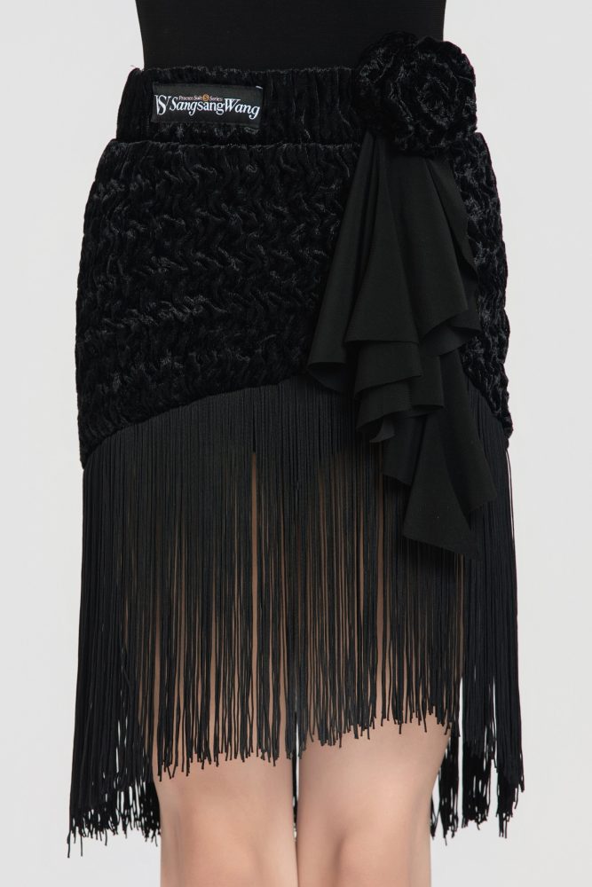Satin-Gloss Bubble-Fleece Fringe Skirt（Off-White） #260114