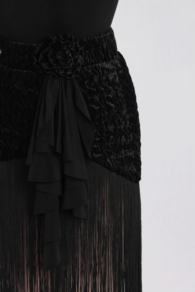 Satin-Gloss Bubble-Fleece Fringe Skirt（Off-White） #260110