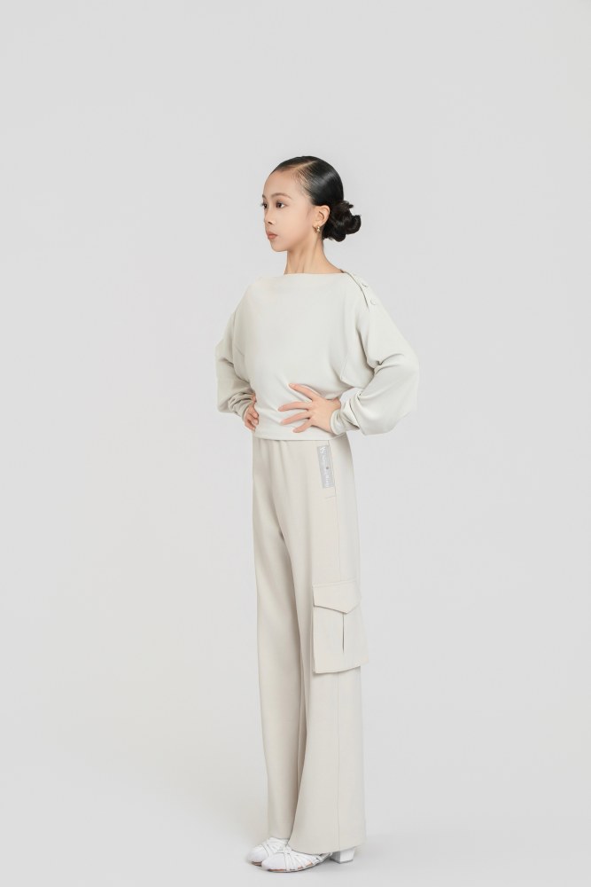 Single-pocket Cargo Pants (Gray-beige)#260106