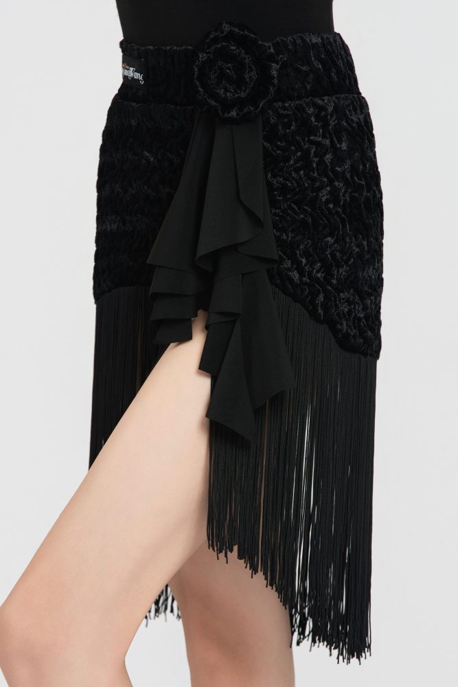Satin-Gloss Bubble-Fleece Fringe Skirt（Off-White） #260114