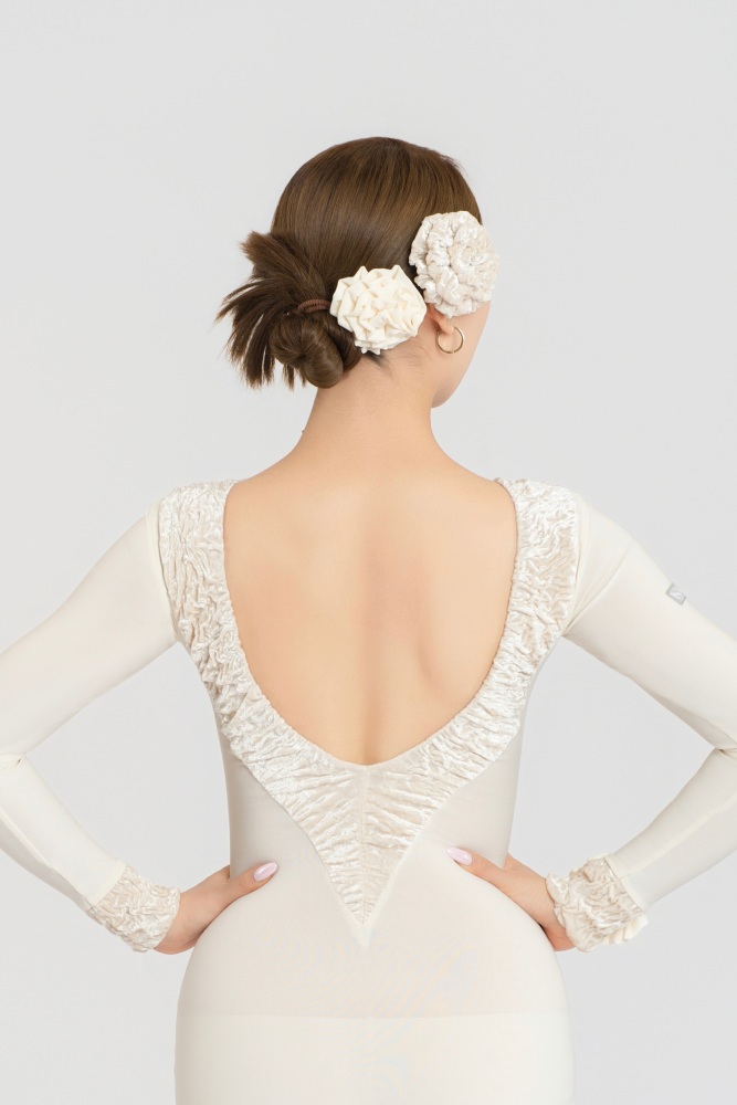 Bubble-Fleece Long Sleeve Backless Bodysuit（Off-White）#260109
