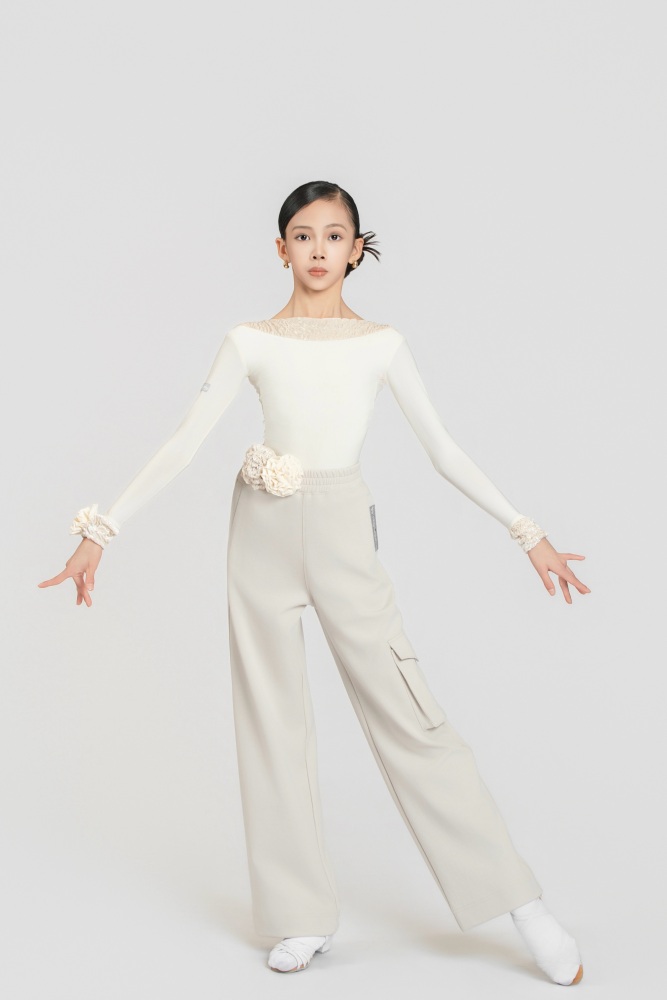 Bubble-Fleece Long Sleeve Backless Bodysuit（Off-White）#260113