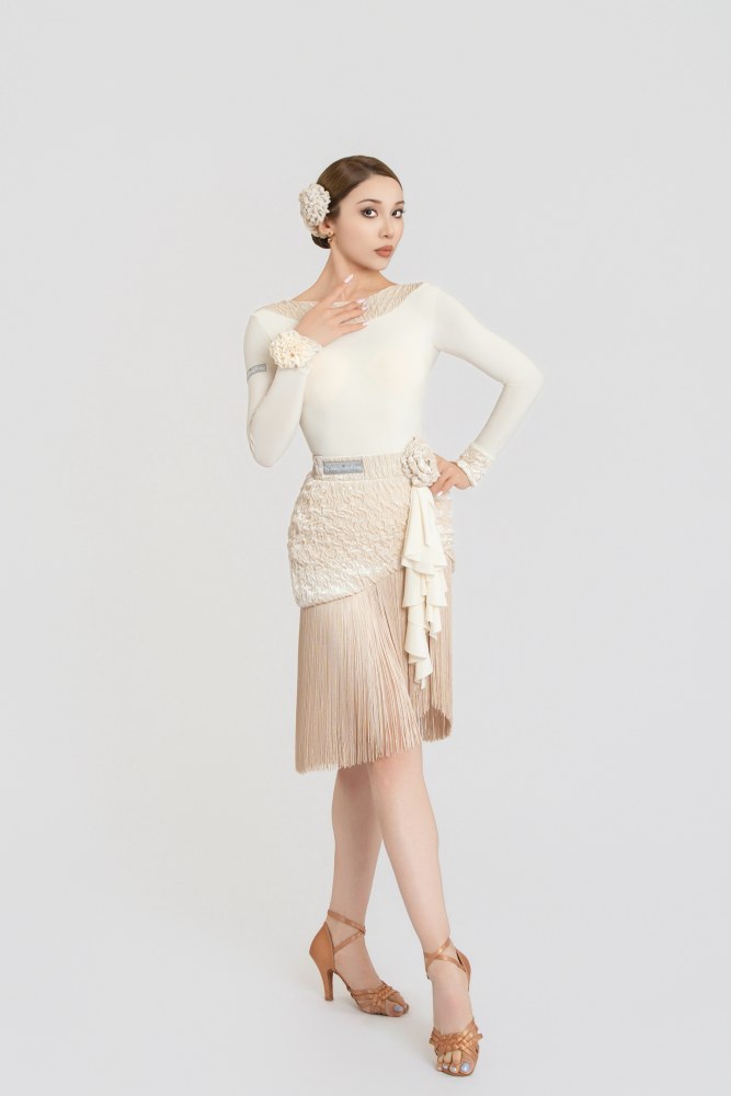 Bubble-Fleece Long Sleeve Backless Bodysuit（Off-White）#260109