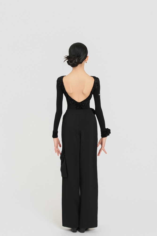 Bubble-Fleece Long Sleeve Backless Bodysuit（Off-White）#260113