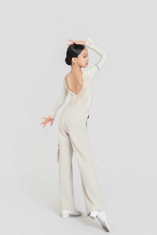 Bubble-Fleece Long Sleeve Backless Bodysuit（Off-White）#260113