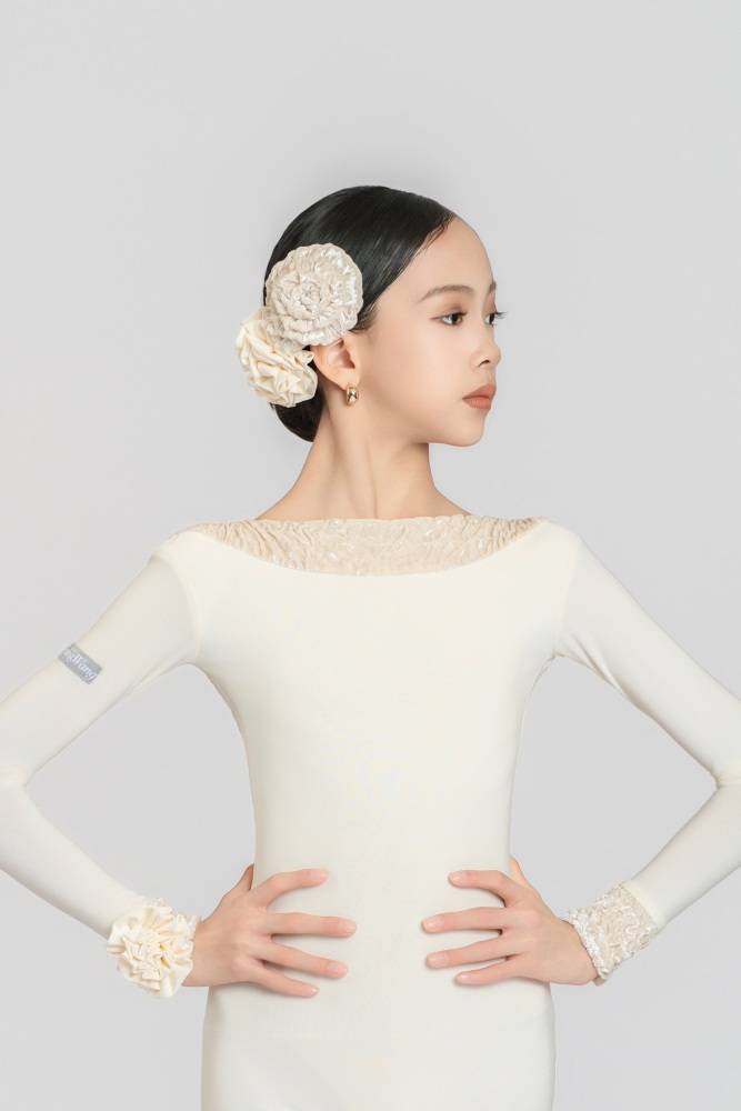 Bubble-Fleece Long Sleeve Backless Bodysuit（Off-White）#260113