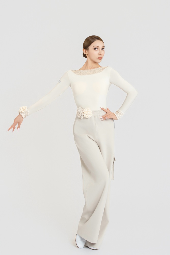 Bubble-Fleece Long Sleeve Backless Bodysuit（Off-White）#260109
