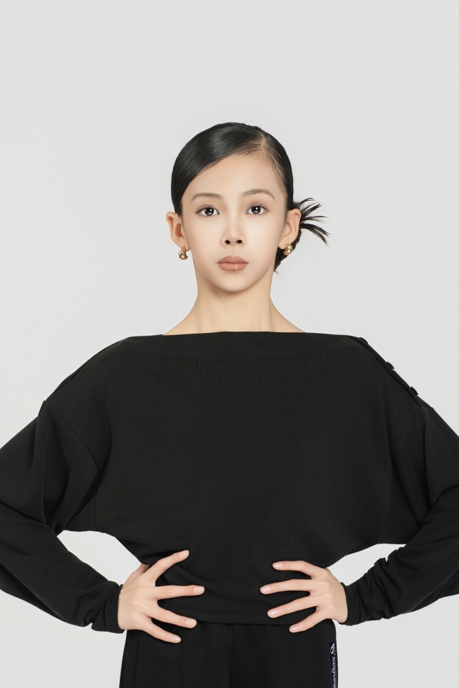 Ultra-comfort Buttoned Off-shoulder Top (Black)#260107