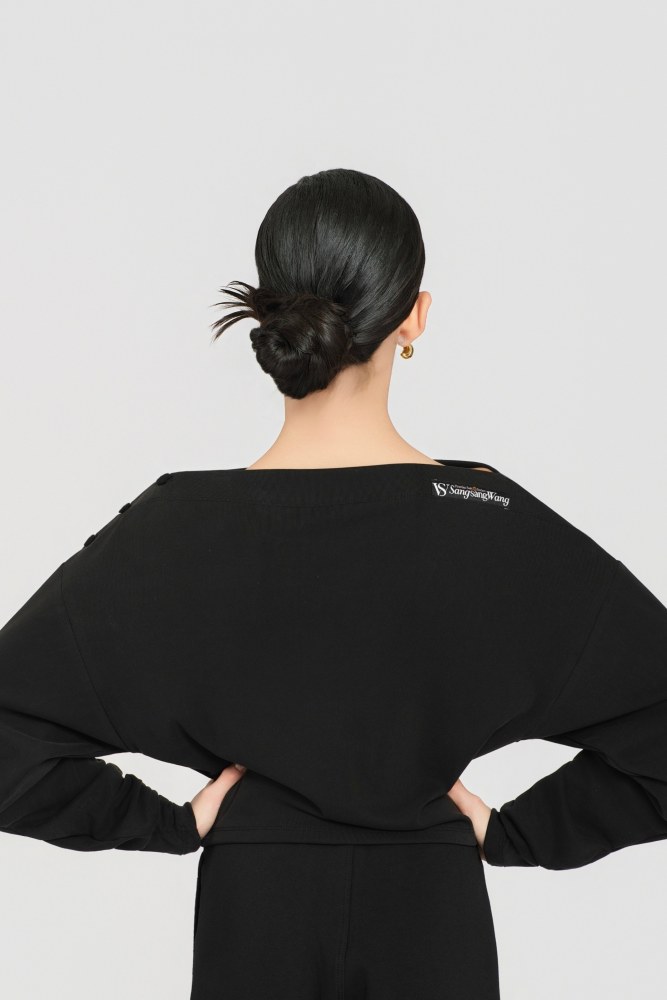 Ultra-comfort Buttoned Off-shoulder Top (Black)#260107