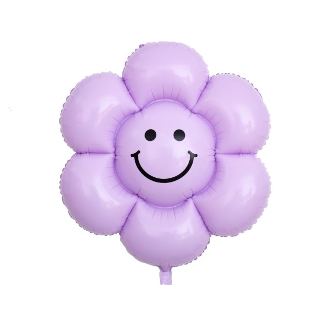 Foil Balloon Smiley Daisy Flower, Purple, 86x101cm