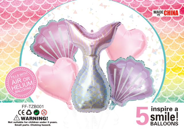 5pcs Foil Balloon Set - Mermaid Tail, Pink