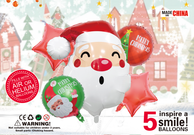 5pcs Foil Balloon Set - Santa Claus Head