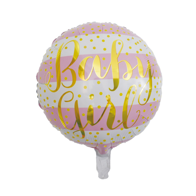 Hexagon Foil Balloon "Baby Girl", Striped in Pink, 18 inch