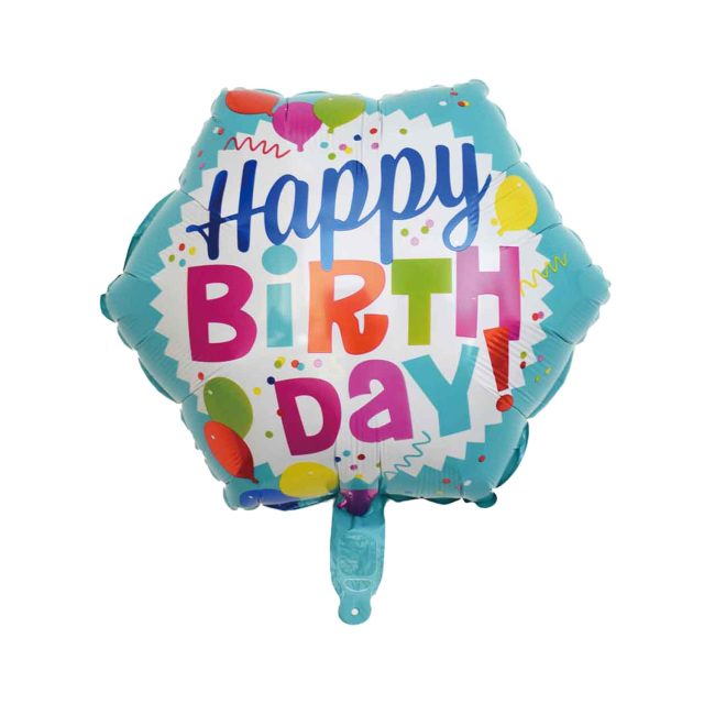 Hexagon Foil Balloon "Happy BIRTHDAY", Blue with Colorful Balloon, 18 inch