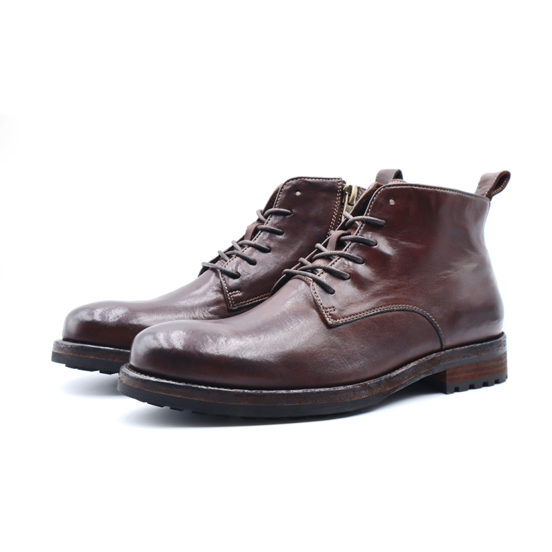 Side Zipper Lace-Up Horsehide Boot | Handmade Leather Shoes for 