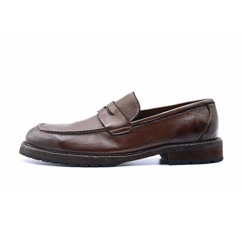 Horsehide Loafers Brown | Handmade Leather Shoes for Men | Goodyear Welted Retro Style Washing Process