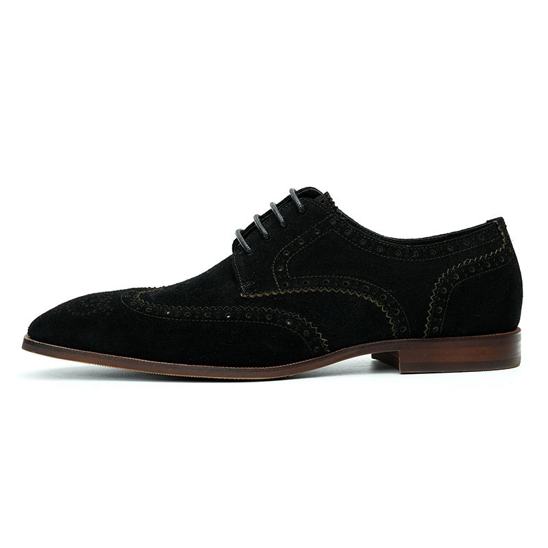 Suede Brogue Derby Shoes Pointy Toe Men Leather Shoes