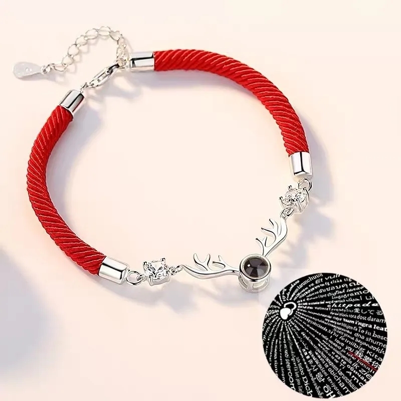 One deer has you projection sterling silver couple diamond bracelet I love you Japanese and Korean simple red rope antler bracelet
