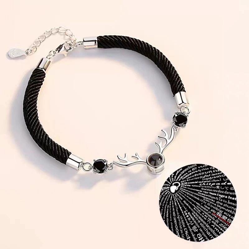 One deer has you projection sterling silver couple diamond bracelet I love you Japanese and Korean simple red rope antler bracelet