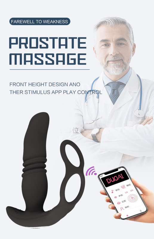 Wireless remote control APP black warrior double ring telescopic wearable men's prostate massage vibration lock fine ring fun