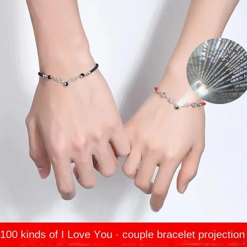 One deer has you projection sterling silver couple diamond bracelet I love you Japanese and Korean simple red rope antler bracelet