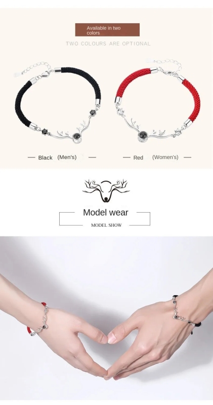 One deer has you projection sterling silver couple diamond bracelet I love you Japanese and Korean simple red rope antler bracelet