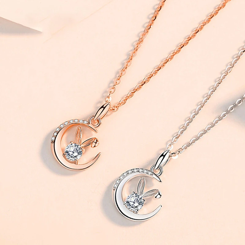 Diamond Moissanite Jade Rabbit Year Necklace Female Birth Year Pendant Clavicle Chain Birthday Valentine's Day Gift for Girlfriend