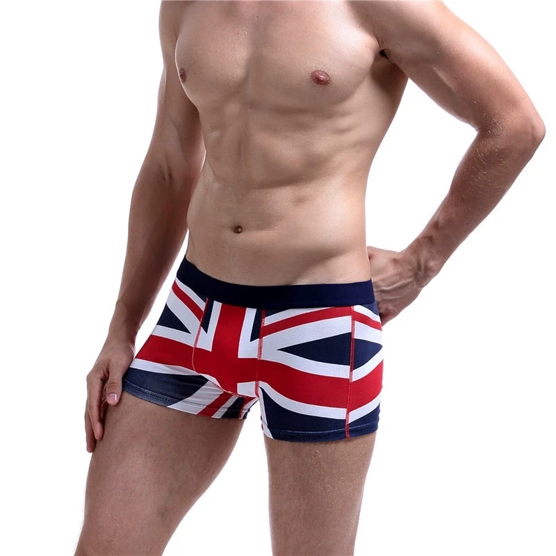 European and American Men's Comfortable Underwear at Home British Flag Boxer Briefs Pure Cotton Sexy
