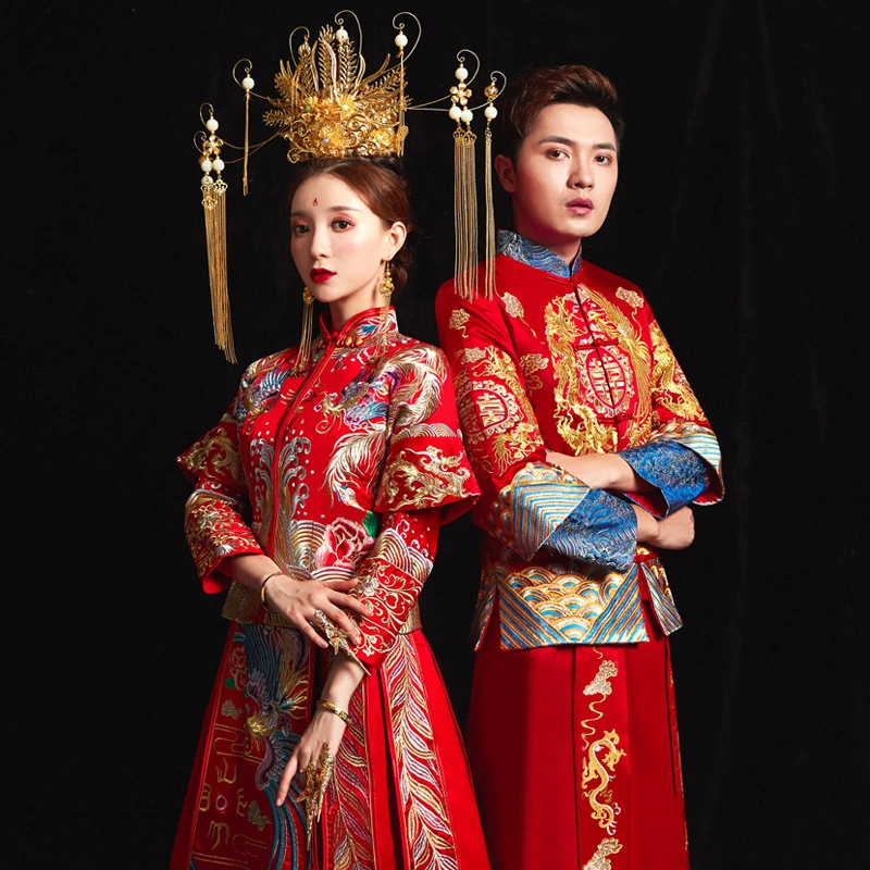 Xiuhe clothing bride's new Xiuhe wedding dress men's and women's suit embroidered kimono wedding dress Chinese couple