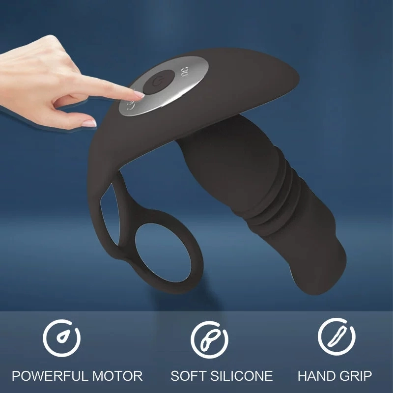 Wireless remote control APP black warrior double ring telescopic wearable men's prostate massage vibration lock fine ring fun