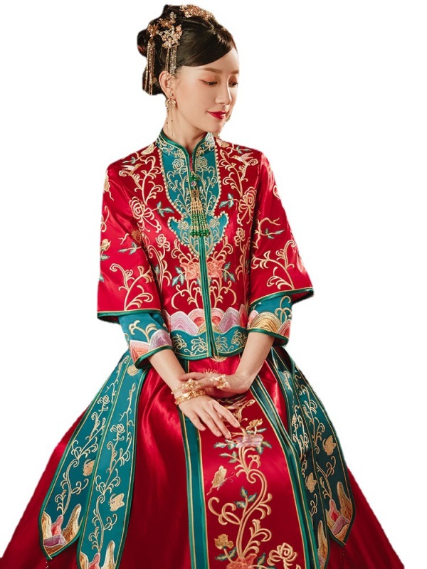 Couple Xiuhe clothing Chinese wedding dress wedding dress Fengguan Xiapei married out of the court clothing hit color