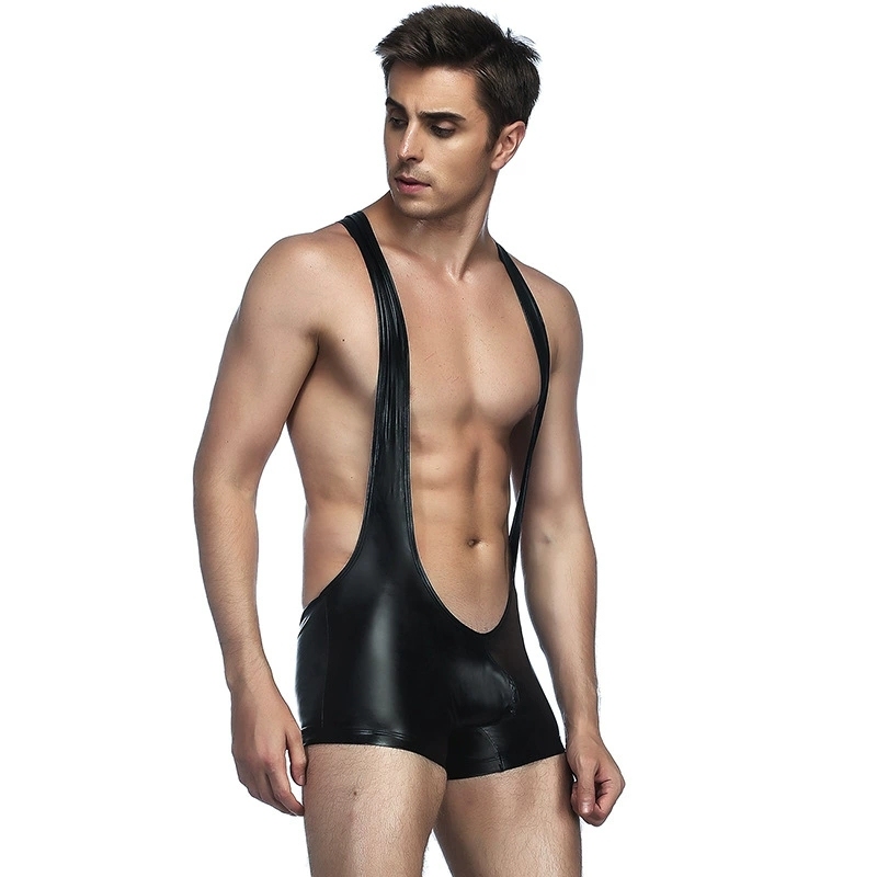European and American Plus Size Men's Sexy Underwear Sexy Faux Leather JumpsuitAmazon