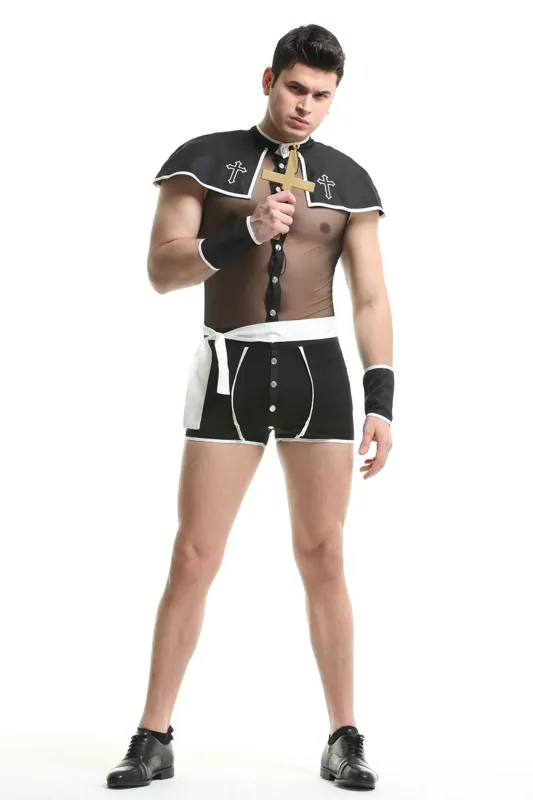 European and American Game Uniform Cosplay Sexy Perspective Priest Sexy Suit Men's Sexy Lingerie Sao Bag Clothing