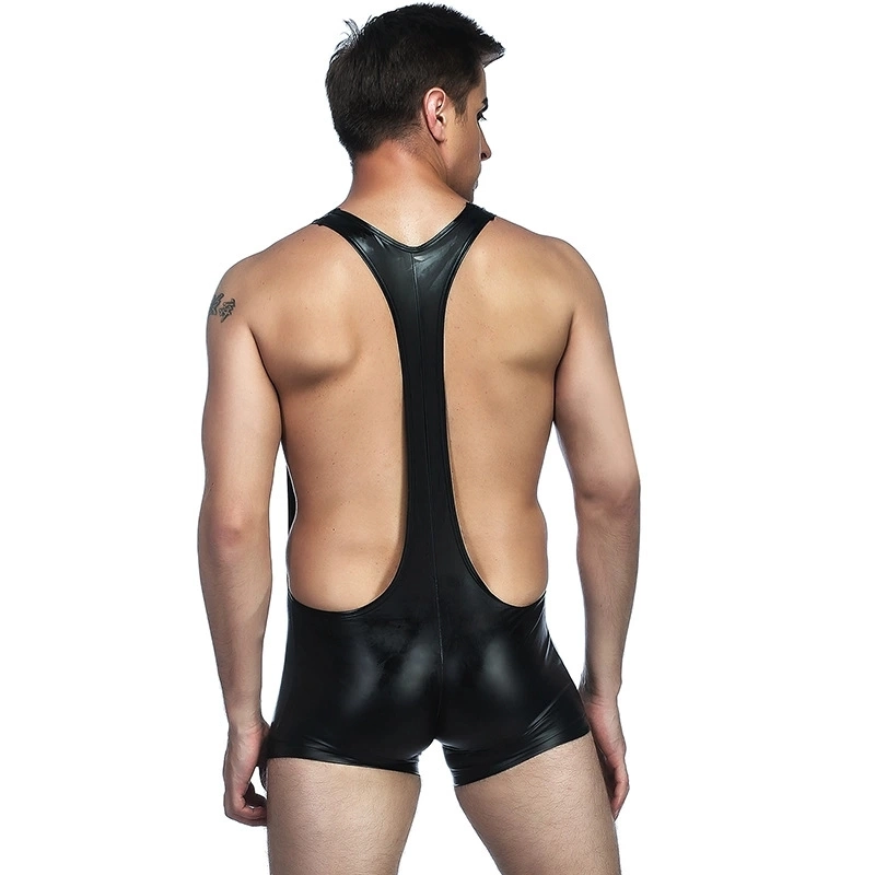 European and American Plus Size Men's Sexy Underwear Sexy Faux Leather JumpsuitAmazon