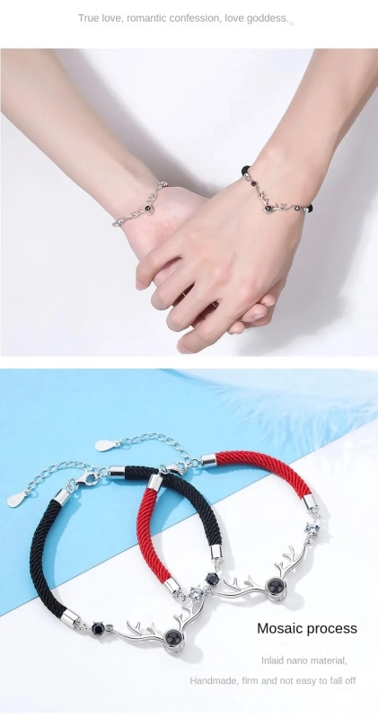 One deer has you projection sterling silver couple diamond bracelet I love you Japanese and Korean simple red rope antler bracelet