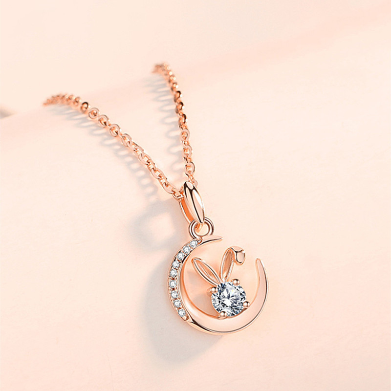 Diamond Moissanite Jade Rabbit Year Necklace Female Birth Year Pendant Clavicle Chain Birthday Valentine's Day Gift for Girlfriend