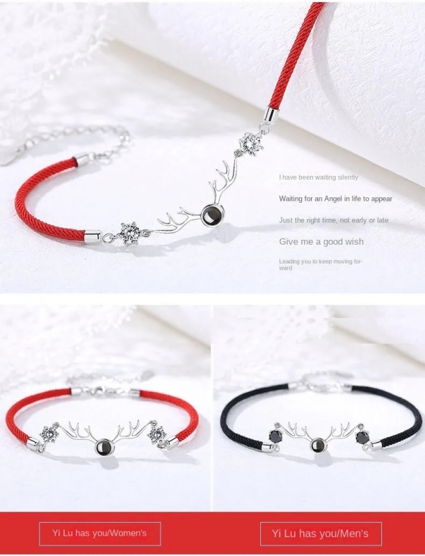 One deer has you projection sterling silver couple diamond bracelet I love you Japanese and Korean simple red rope antler bracelet