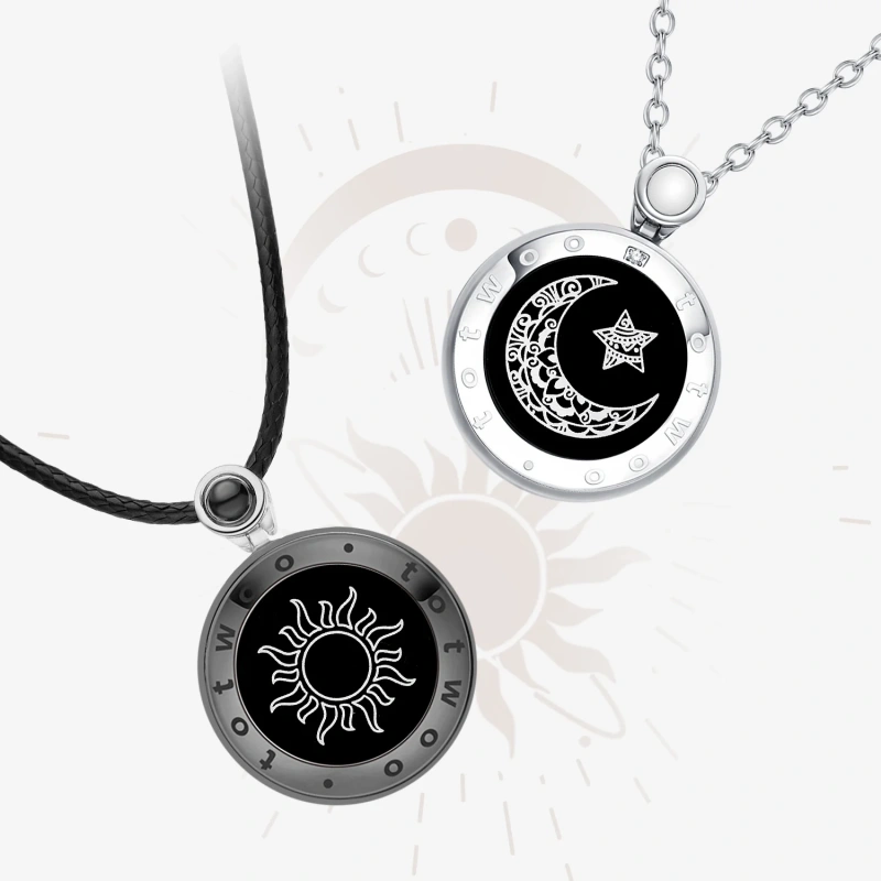 APP remote connection Couple Natural Agate Sun Moon Touch Necklace