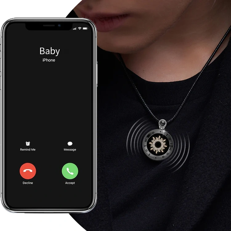 APP remote connection Couple Natural Agate Sun Moon Touch Necklace