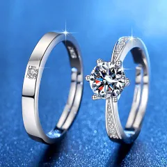 Pair of rings 10 points for men + 1 carat for women with rows of bricks + gift box