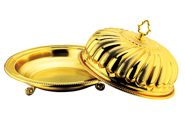 Gold plated Food Plate with Cloche Dome Cover