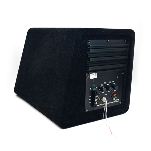 high quality 10 inch trapezoid subwoofer car audio active subwoofer with box and amplifier