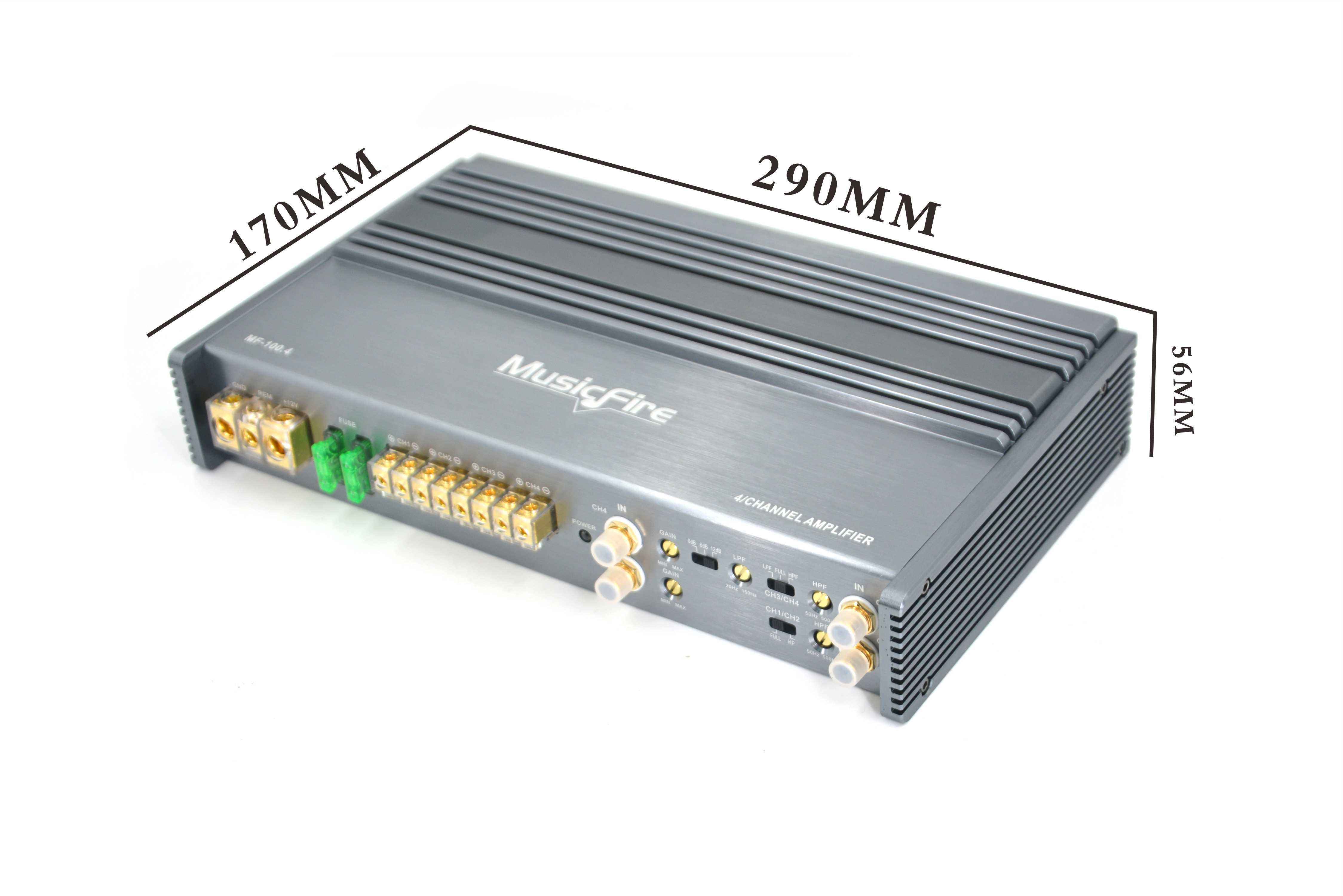factory new design high quality high power 4-channel 12V car audio amplifier class AB(MF-100.4)