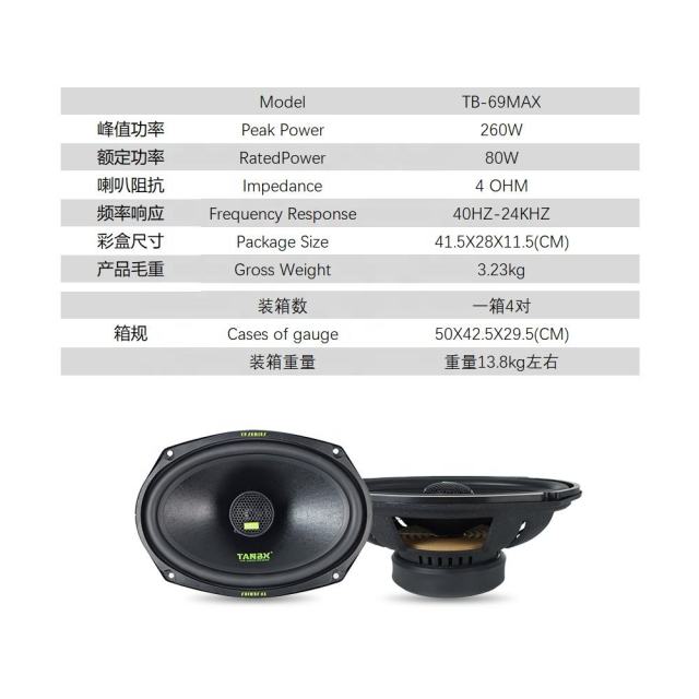 TANBX 6x9Inch Aluminum Car Coaxial Speakers 12V Active Sound System TB-T69MAX