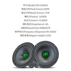 6.5 Inch 2-way Car Component Speaker Professional 200W Power Active Car Speakers TB-610MAX