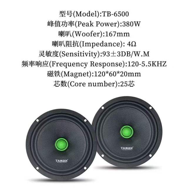 380W Professional Horn Pure Bass 6/6.5 Inch Big Power Bass Speaker Hot Selling 16cm Car Speaker (TB-6500)