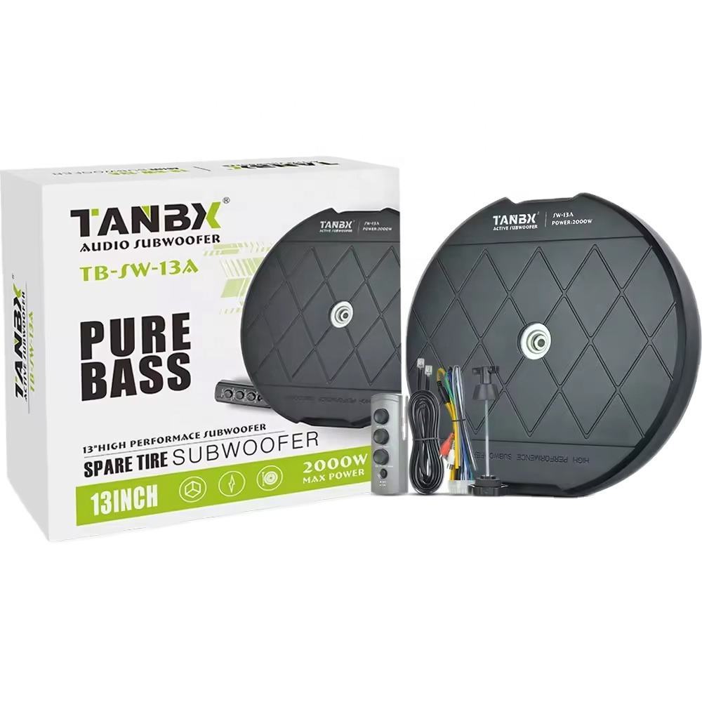 TANBX 800W 13 Inch Ultra-Thin Slim Car Active Subwoofer Pure Bass Spare Tire Subwoofer with Under Seat Controller (SW13A)