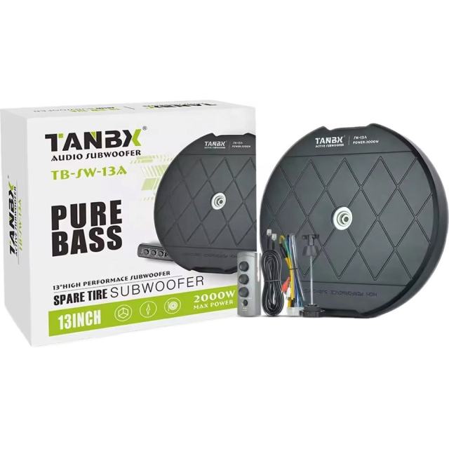 TANBX 800W 13 Inch Ultra-Thin Slim Car Active Subwoofer Pure Bass Spare Tire Subwoofer with Under Seat Controller (SW13A)