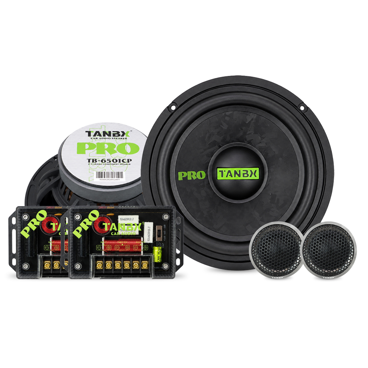 TANBX TB-6501CP 6.5 Inch 2-Way Component Car Audio Speaker 300W 4 Ohm 80W RMS with Tweeter & Crossover