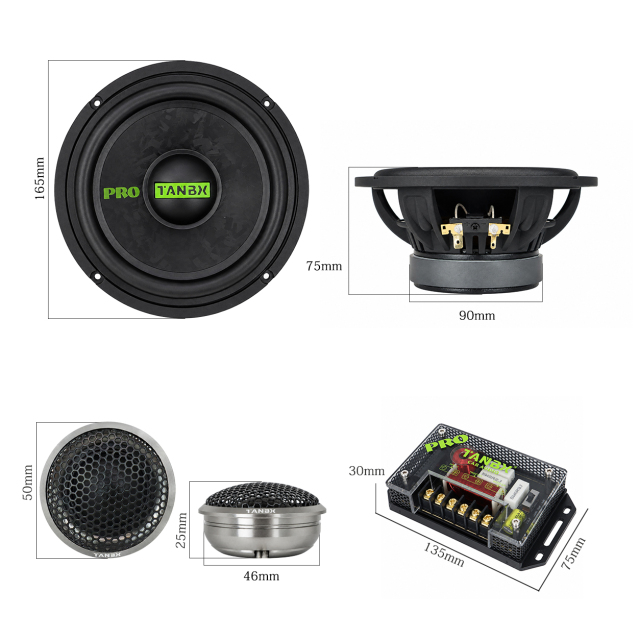 TANBX TB-6501CP 6.5 Inch 2-Way Component Car Audio Speaker 300W 4 Ohm 80W RMS with Tweeter & Crossover